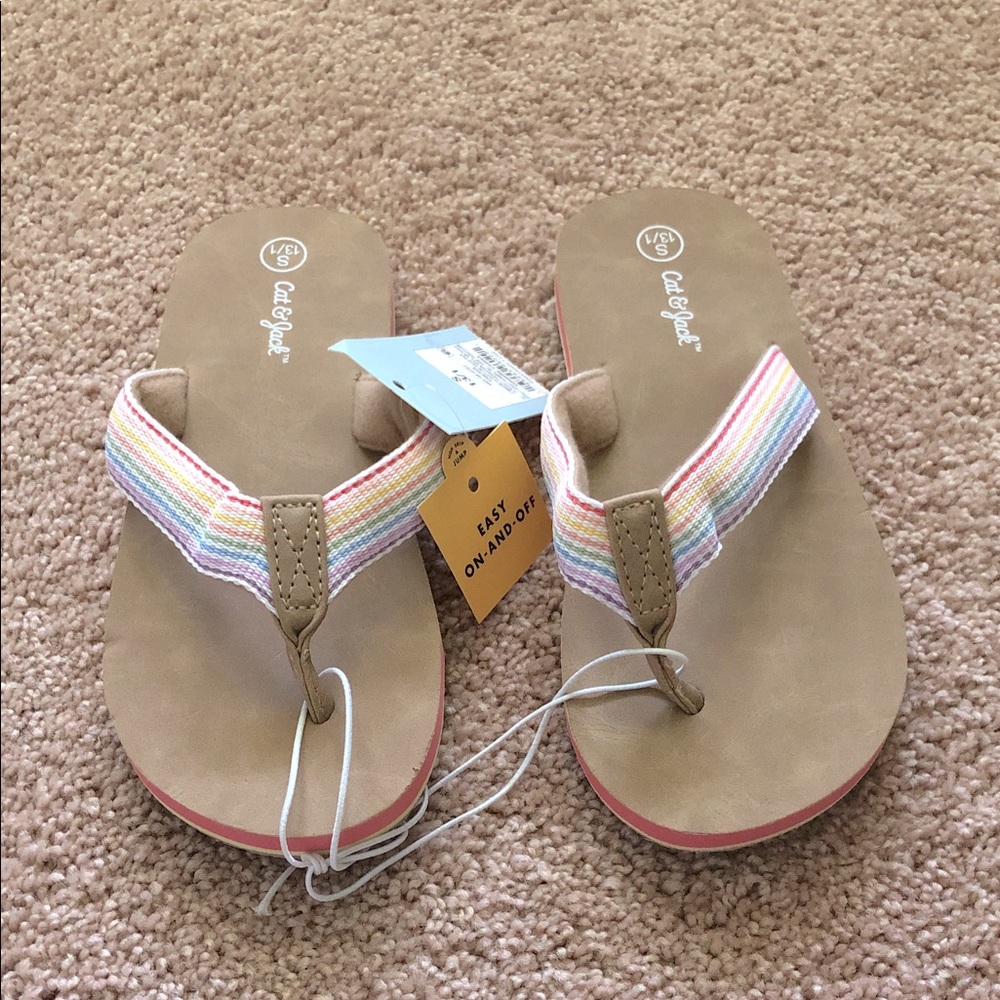 Cat & Jack Tan Sandals with Multicolor Straps